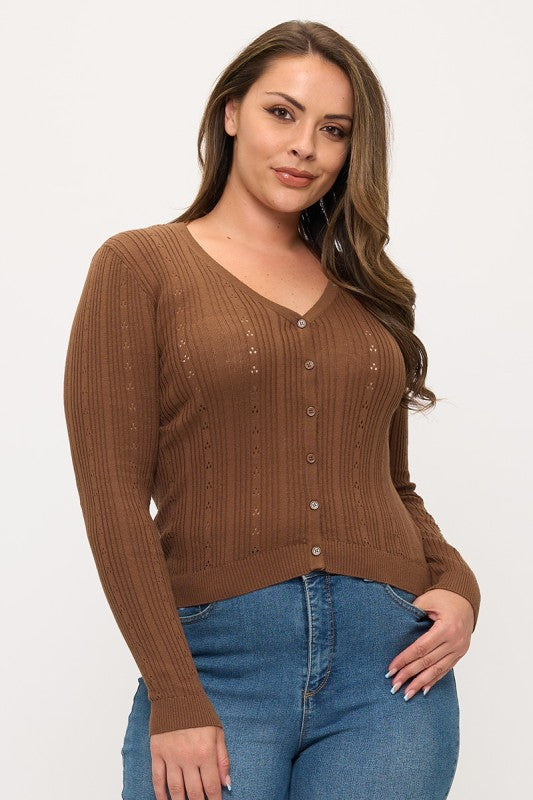 Plus Size Long Sleeve Button Cardigan