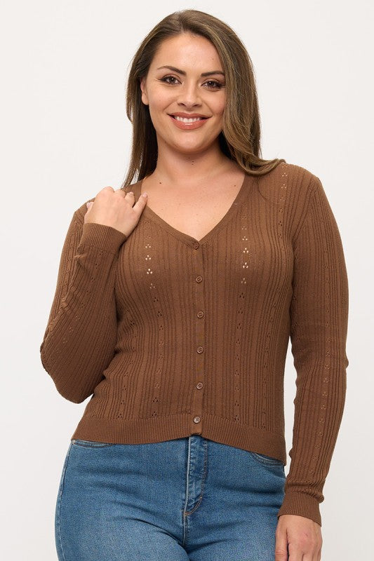 Plus Size Long Sleeve Button Cardigan