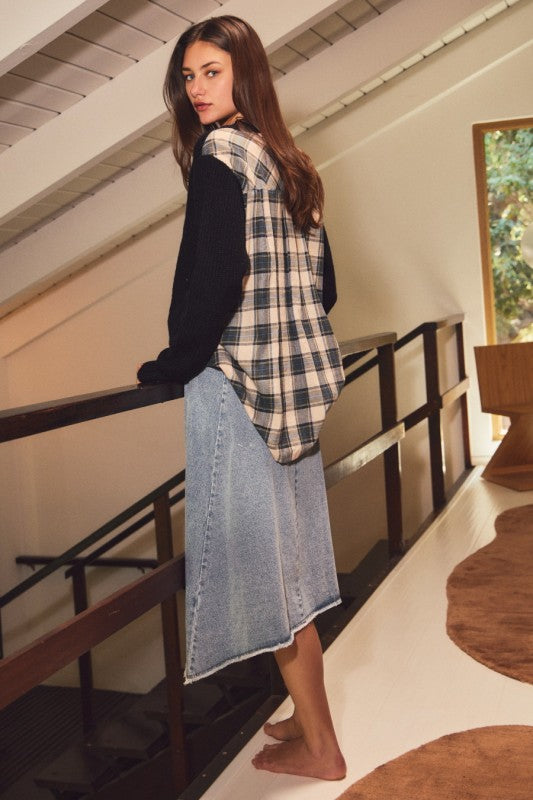 Plus Size Plaid Patchwork Midi Skirt
