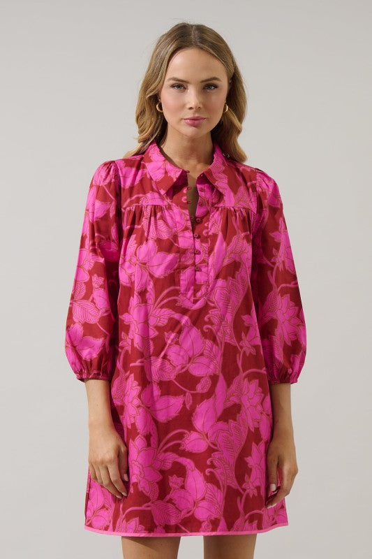 Womens Floral Collared Mini Dress