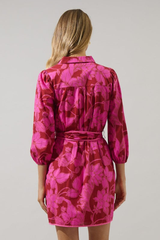 Womens Floral Collared Mini Dress