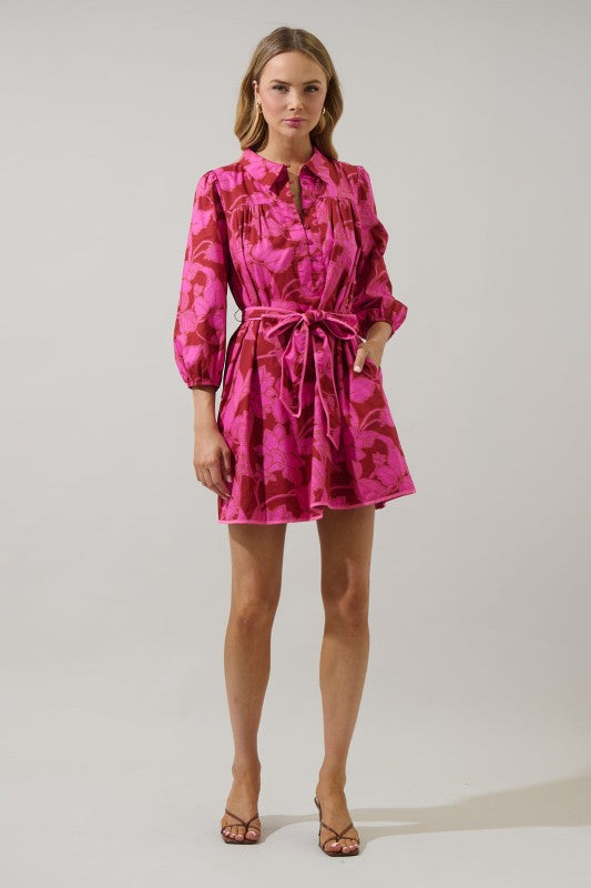 Womens Floral Collared Mini Dress