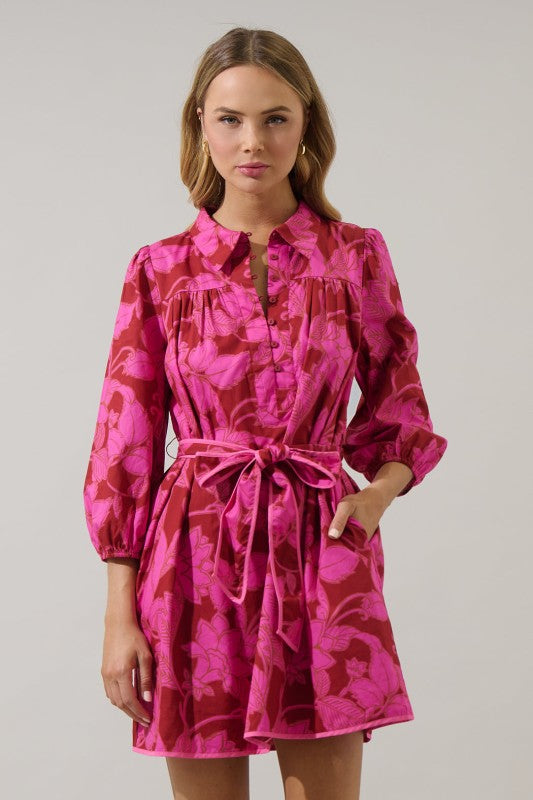Womens Floral Collared Mini Dress