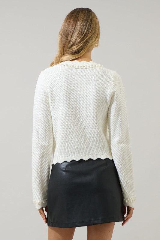 Womens Sugar Lips Scallop Pearl Cardigan