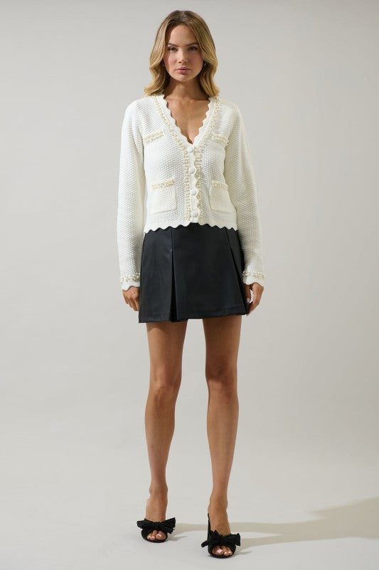 Womens Sugar Lips Scallop Pearl Cardigan