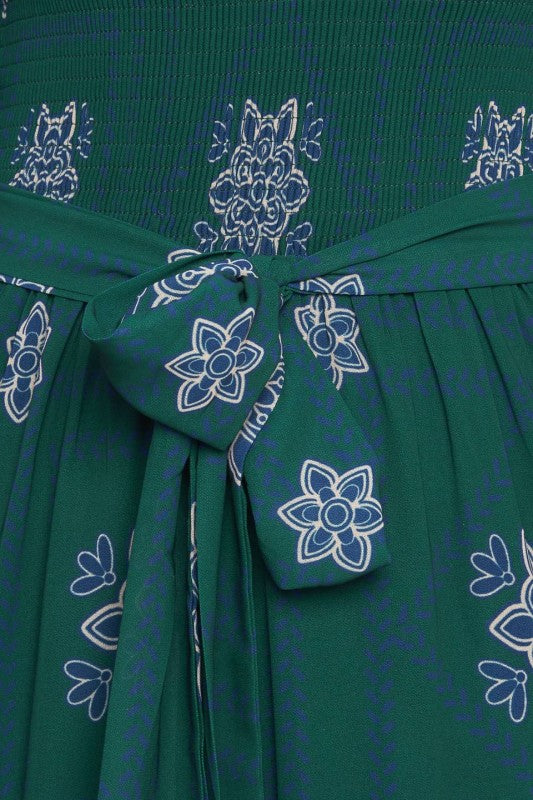 Womens Printed maxi dress in teal with sweetheart neckline