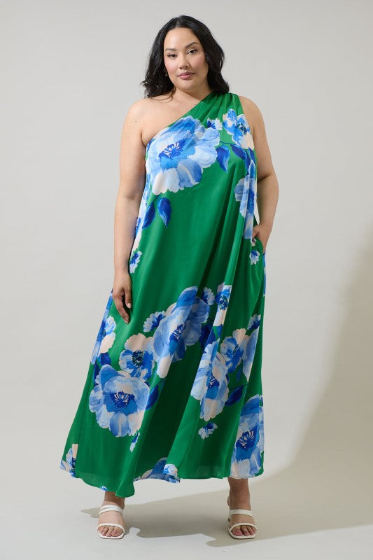 Plus Size Sugar Lips Glena Floral Pleated Maxi Dress Curve