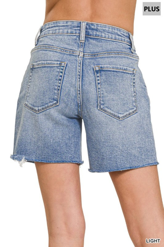 Plus SizeMid Rise Raw Hem Denim Shorts