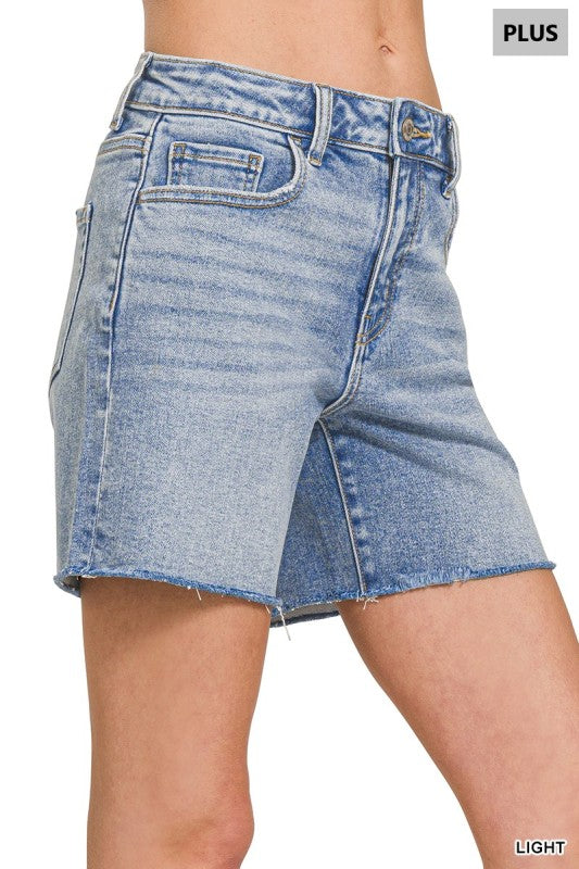 Plus SizeMid Rise Raw Hem Denim Shorts