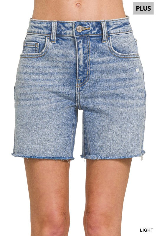 Plus SizeMid Rise Raw Hem Denim Shorts
