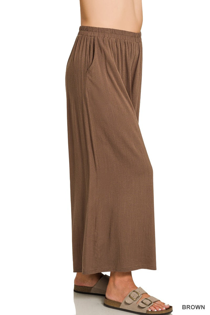 Plus Size Zenana Woven Elastic Band Pants With Pocket- Multiple Colors