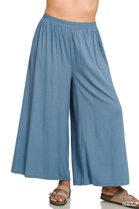 Plus Size Zenana Woven Elastic Band Pants With Pocket- Multiple Colors