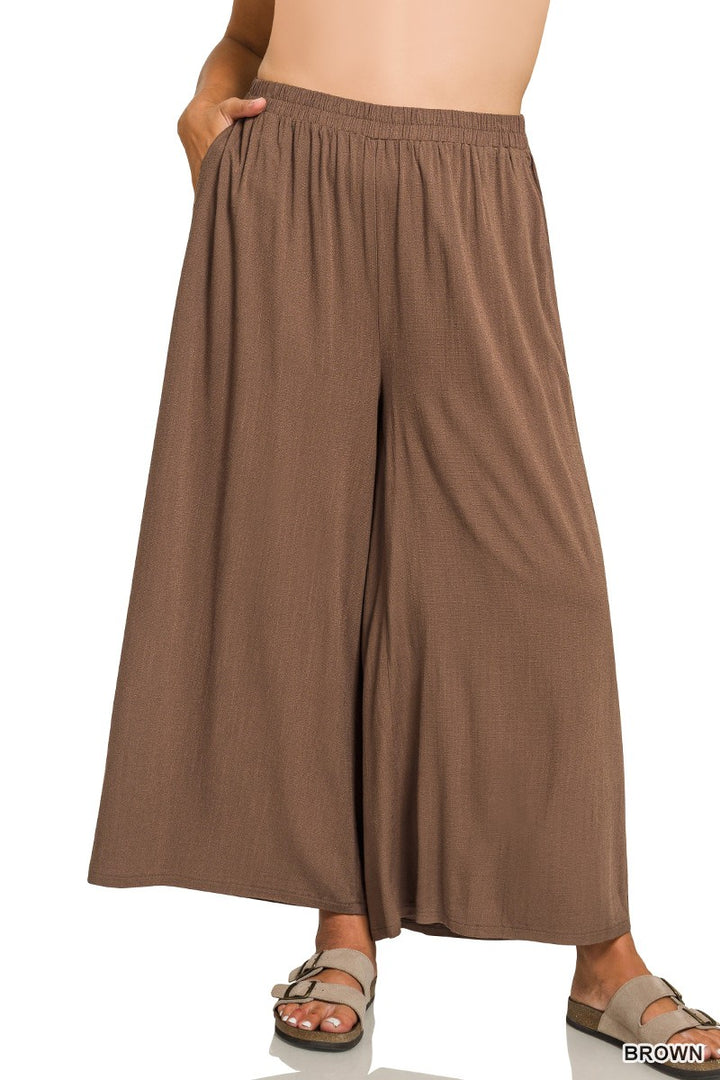 Plus Size Zenana Woven Elastic Band Pants With Pocket- Multiple Colors