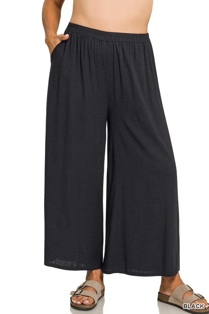 Plus Size Zenana Woven Elastic Band Pants With Pocket- Multiple Colors