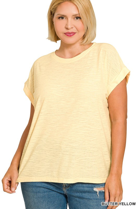 Plus Size Slub Cuffed Tshirt