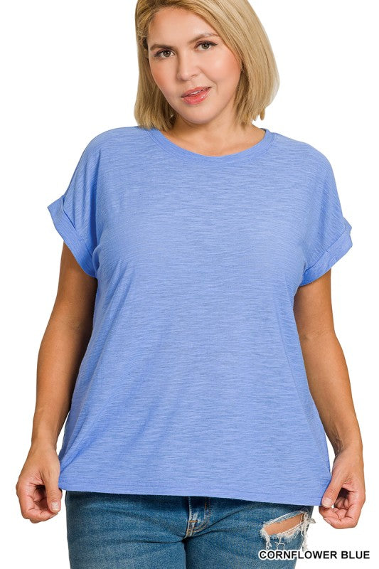 Plus Size Slub Cuffed Tshirt