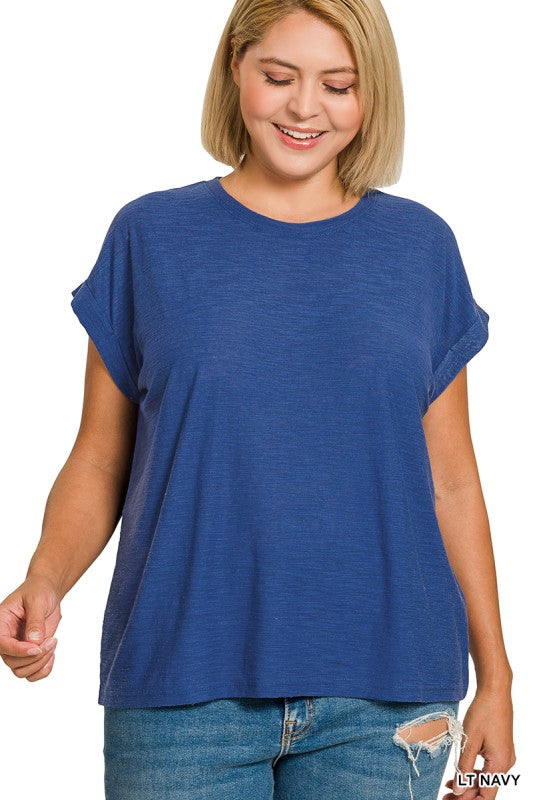 Plus Size Slub Cuffed Tshirt