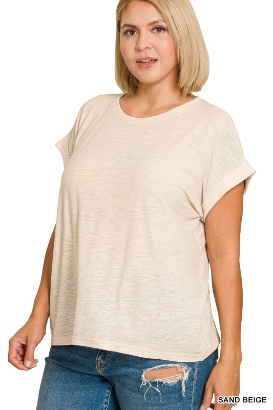 Plus Size Slub Cuffed Tshirt