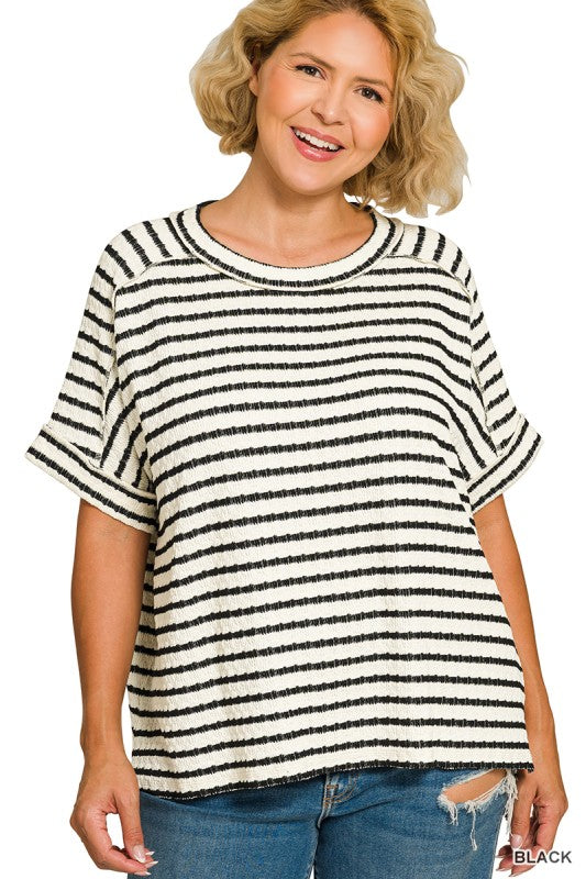 Plus Size Zenana Striped relaxed fit t- Multiple Colors