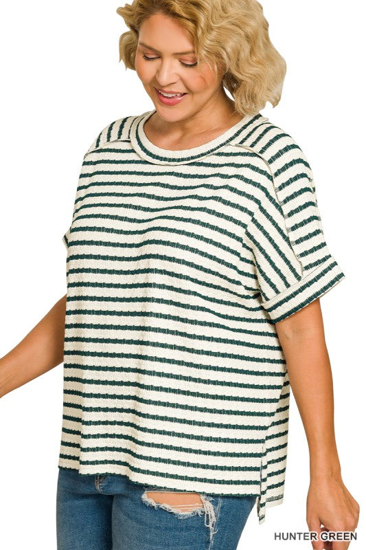 Plus Size Zenana Striped relaxed fit t- Multiple Colors
