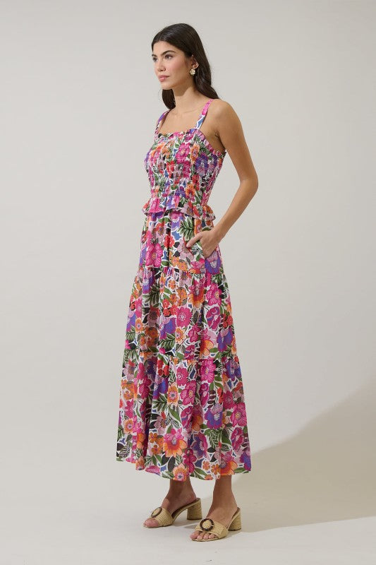 Womens & Plus Size Sugar Lips Rendal Floral Lindsy Smocked Maxi Dress Maxi Dress