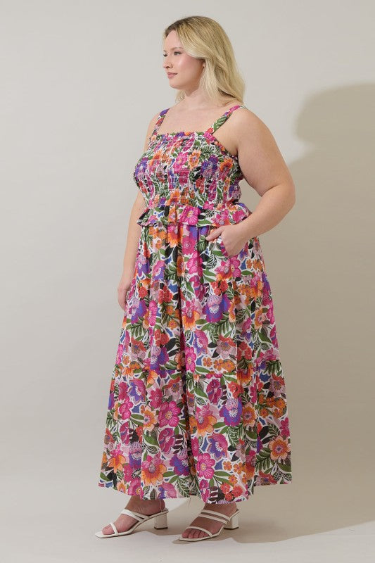 Womens & Plus Size Sugar Lips Rendal Floral Lindsy Smocked Maxi Dress Maxi Dress