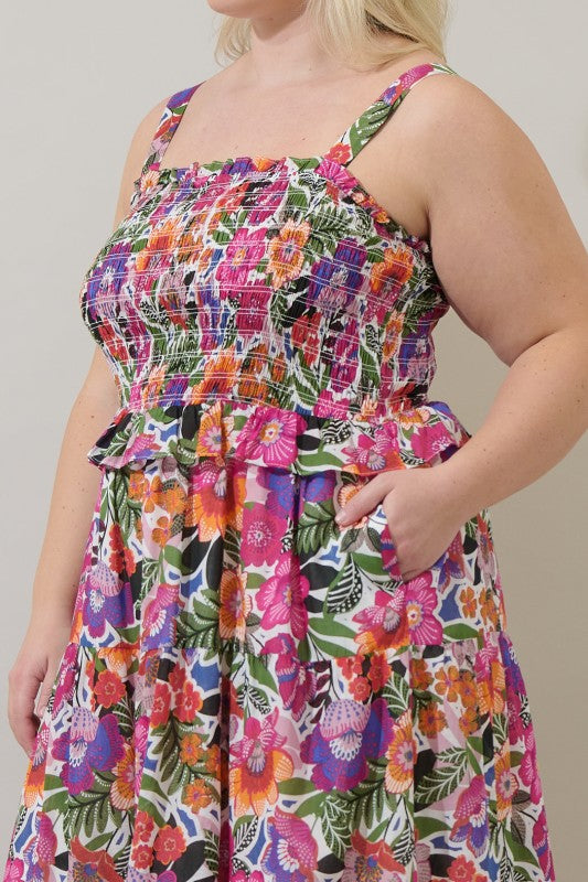 Womens & Plus Size Sugar Lips Rendal Floral Lindsy Smocked Maxi Dress Maxi Dress