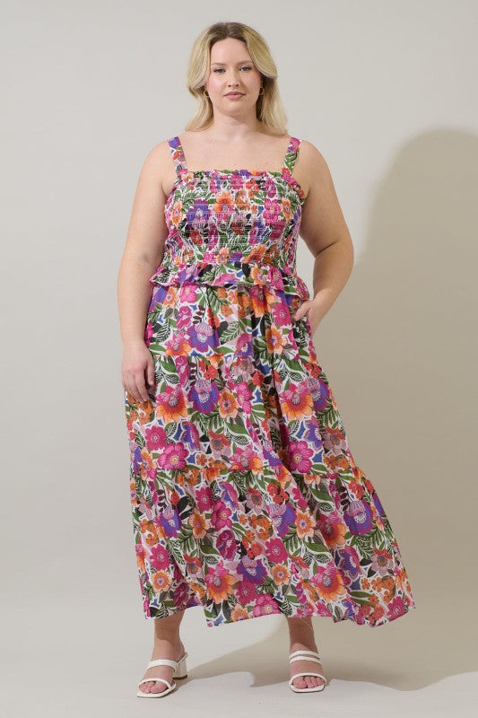 Womens & Plus Size Sugar Lips Rendal Floral Lindsy Smocked Maxi Dress Maxi Dress