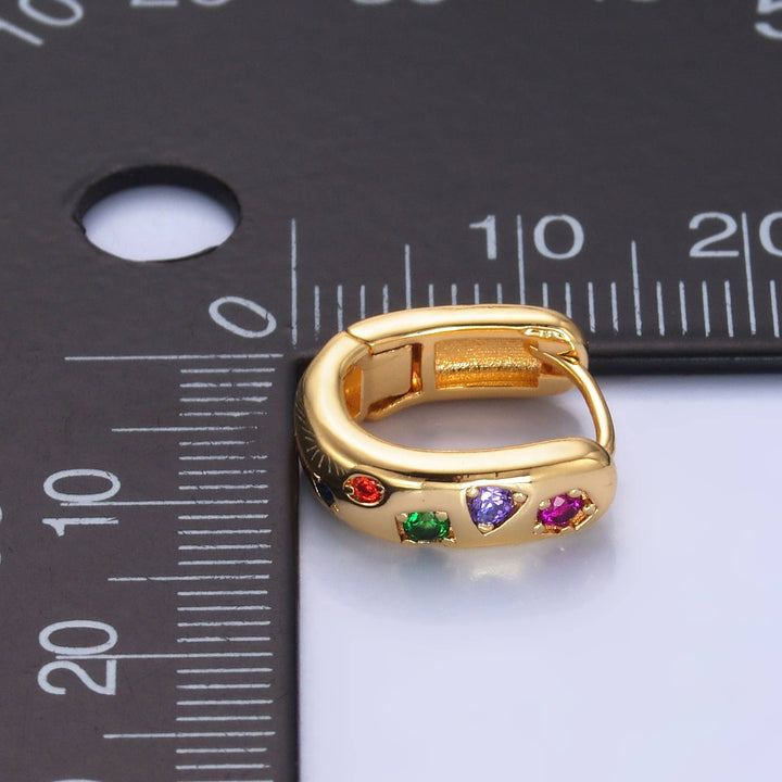 24K Gold Filled Multi-color CZ U-Shaped Huggie - Esme and Elodie