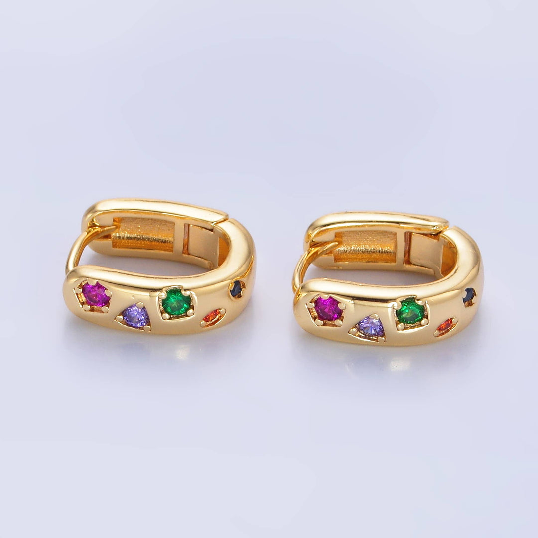 24K Gold Filled Multi-color CZ U-Shaped Huggie - Esme and Elodie