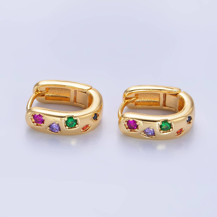 24K Gold Filled Multi-color CZ U-Shaped Huggie - Esme and Elodie