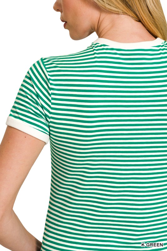 Womens Striped Contrast Trim Tee
