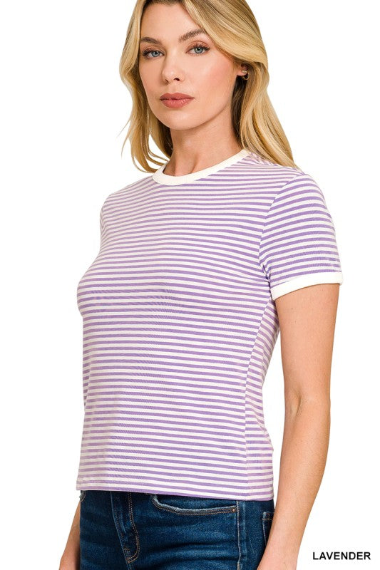Womens Striped Contrast Trim Tee