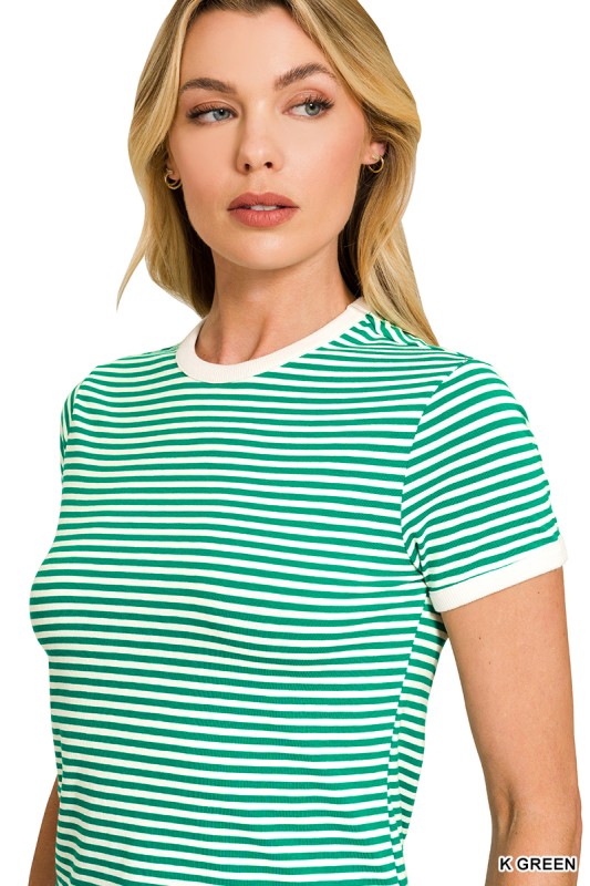 Womens Striped Contrast Trim Tee