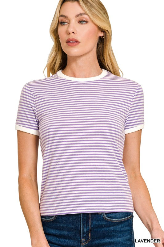 Womens Striped Contrast Trim Tee