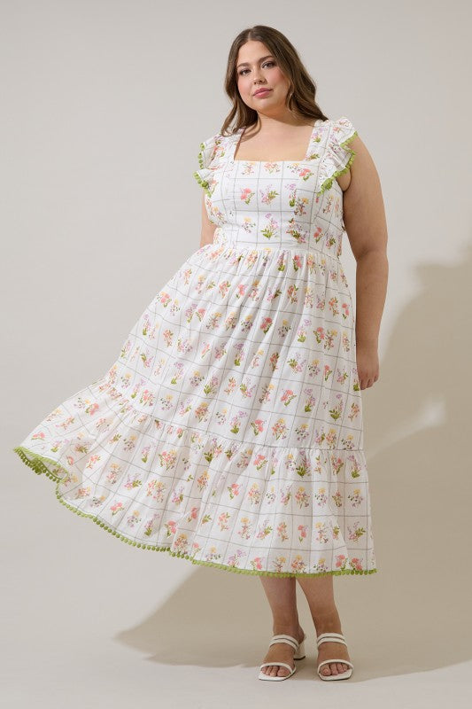 sugar lips midi dress Leida Floral Maly Pleated Midi Dress BABY-BLUE / S by Sugarlips