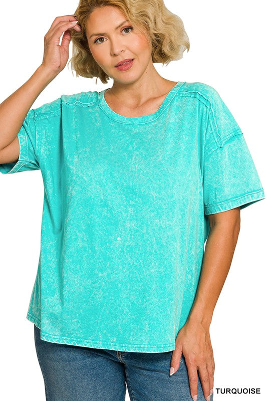 Plus size acid washed round neck tshirt