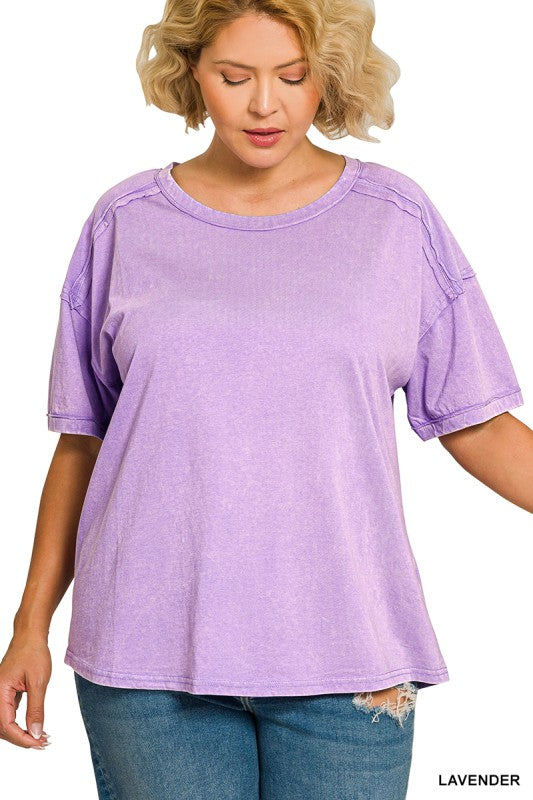 Plus size acid washed round neck tshirt
