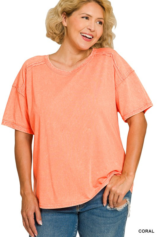 Plus size acid washed round neck tshirt