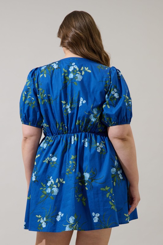 Plus Size Sugar Lips Sendra Floral Alba Puff Sleeve Mini Dress Curve