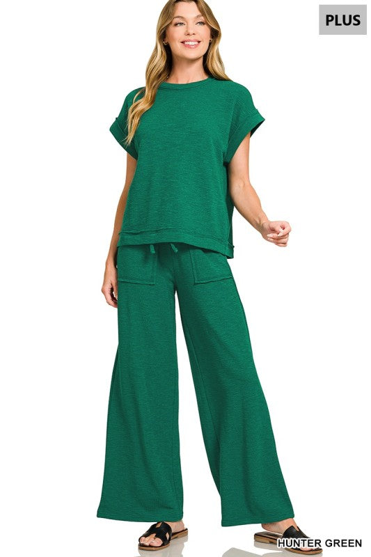 Plus Size Cotton Slub Pant Set