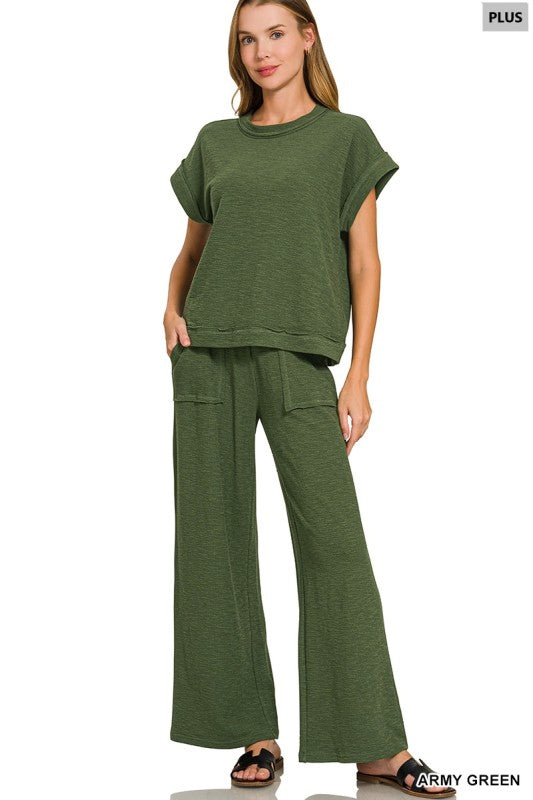Plus Size Cotton Slub Pant Set