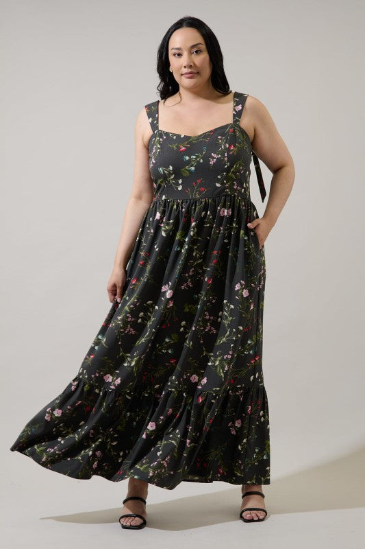 Plus Size Sugar Lips Smocked Charcoal Floral