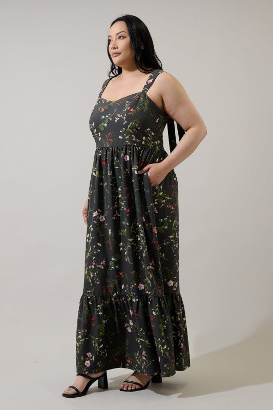 Plus Size Sugar Lips Smocked Charcoal Floral