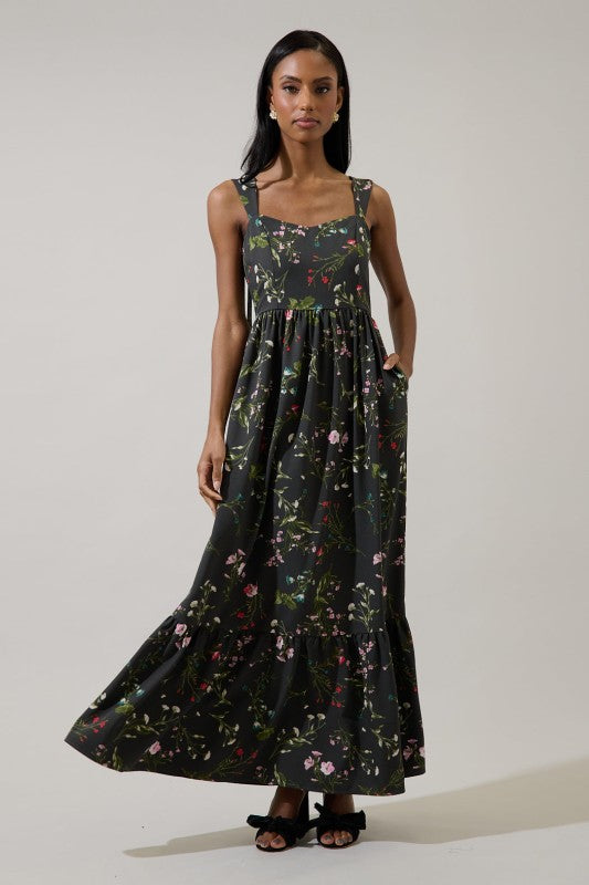Womens Sugar Lips Tie Back Floral Maxi Dress