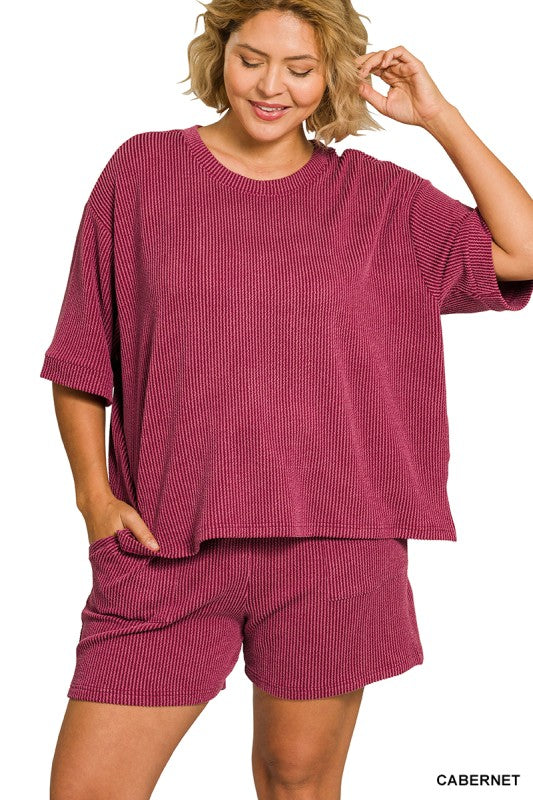 Plus Size Ribbed Short and Tshirt Set