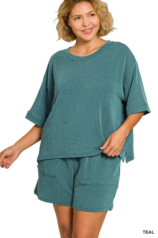 Plus Size Ribbed Short and Tshirt Set