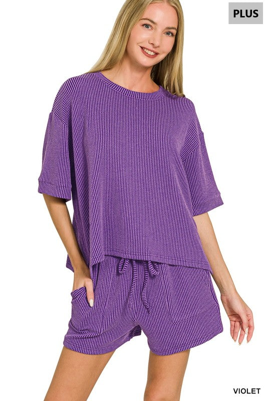 Plus Size Ribbed Short and Tshirt Set