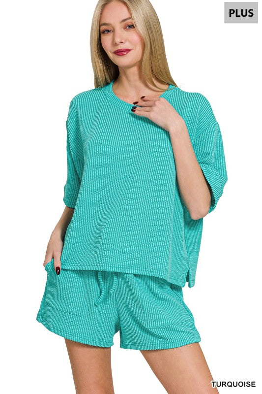 Plus Size Ribbed Short and Tshirt Set