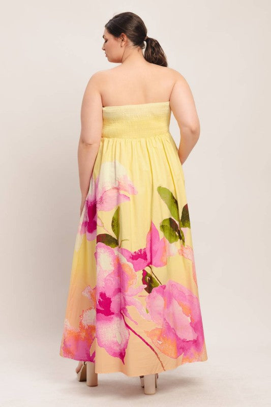 Flying tomato Plus Size butter yellow maxi dress with floral